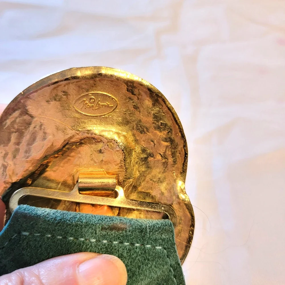 Vintage Wide Kelly‎ Green Suede Belt - 1980s Stretch Belt by Nan Lewis, Buckle